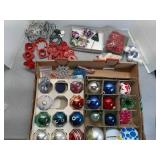 Assorted vintage Christmas ornaments, Tupperware