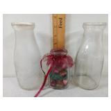 3- Glass Milk Bottles,  Maple Hill Dairy, Haugh
