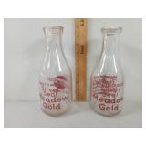 2- Meadow Gold Glass Milk Bottles, Both One Quart