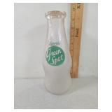 Roberts, Green Spot Glass Milk Bottle, One Quart