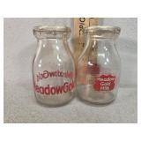 2 Meadow gold color label half pint glass milk