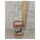 Christmas milk bottle, quart, glass.