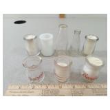 *8- Miniature Glass Milk Bottles,  1- Milk Glass,