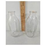 2- Meadow Gold Glass Milk Bottles Both One Quart