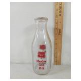 Meadow Gold Glass Milk Bottle, One Quart