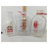 3- Milk Bottles,  2- Glass, 1- Plastic, Glass are