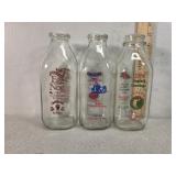 3, 1 quart commemorative glass milk bottles