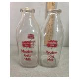 2 Meadow gold, color label glass quart milk