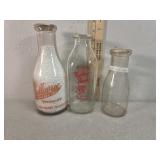 NY glass milk bottles various sizes, Meadow Brook