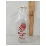 Meadow Gold Glass Milk Bottle,  One Quart