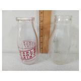 2- Glass Milk Bottles,  Maple Grove Dairy,