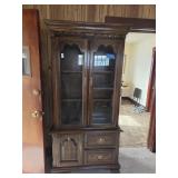 2 pc. Wood lighted hutch glass shelves