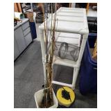 >Fishing rods, minnow bucket & trap