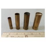 4 Solid Brass Shotgun Shells,  12Ga, 16Ga, 28Ga,