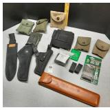 Pickett slide ruler, holsters, sheath & dressing