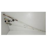 3 Fishing Poles with Reels, 1- Zebco 202, 2-