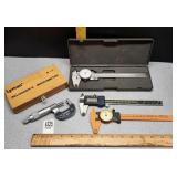 3 various calipers & micrometer