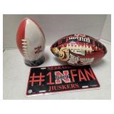 Nebraska Husker footballs & vanity license plate