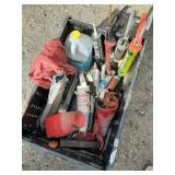 Various shop chemicals, funnels caulk guns