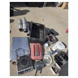 Various kitchen items, hot plate, sunshades