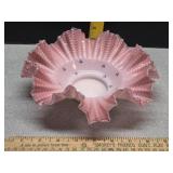 Hand Blown glass Ruffled edge brides bowl