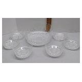Glass Bowl & 6 small bowls
