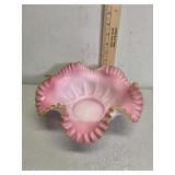 Lace glass dish pink and white
