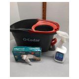 O-Cedar mop bucket,  vinyl gloves & Dawn cleaning