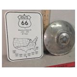 Route 66 sign and Chevy Bowtie Hubcap