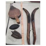 Bellows, horse hames, sad irons