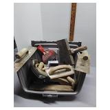 Tote with masonry tools & other