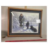 >Framed Children Dog snow scene