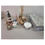 Gregorian Candle Holder, Avon, wine glasses +