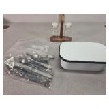 Silverware, enamelware refrigerator dish +