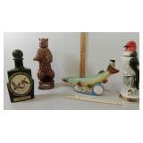 4 Empty Whiskey Decanters,  Ducks on a Bottle,