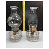 2 glass oil lamps Queen Anne & other