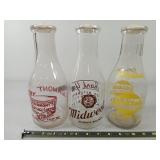 3- 1 Qt Glass Milk Bottles,  Color Labels
