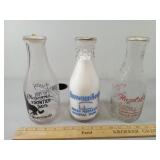 3- 1Qt Glass Milk Bottles,  Embossed & Color