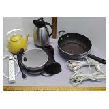 Kitchen items, teapot, extension cords