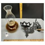 Amber glass oil lamp & cast-iron wall mount JM 12