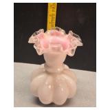 8.5' Unmarked Fenton Ruffle Edge pink glass vase
