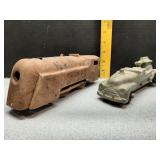 Wind up toy metal train & fire truck