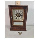 Thomas antique alarm clock, with key and mirror