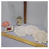 Crochet potholders, Doilies, match holder