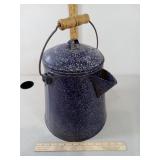Large Enamel Blue Speckled Coffee Pot