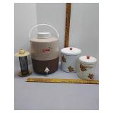 Metal Canisters, Coleman Jug & feeder