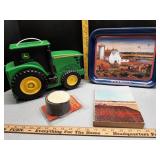 John Deere plastic tractor toy, Farmall metal