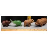 * Stone carved elephant figurines, one wood