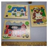 3 Fisher-price 1970's wood puzzles