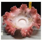 Hand painted ruffled edge glass bowl 10' fenton?